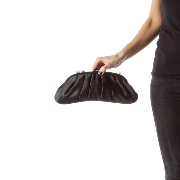 Kate Landry Handbags - Kate Landry Black Padded Clutch with Chain and Jewel Closure